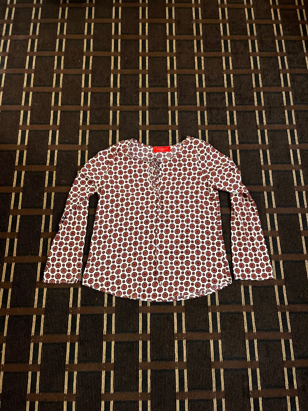 Women’s Arika Chicago Red Label Top Blouse Shirt Orange White Geometric Navy 598